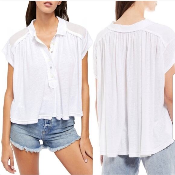 Free people Low Down Henley Top white sz M - Picture 1 of 9